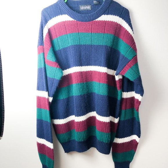 Vintage Sweaters - Vintage Striped Crew Neck Multicolor Sweater